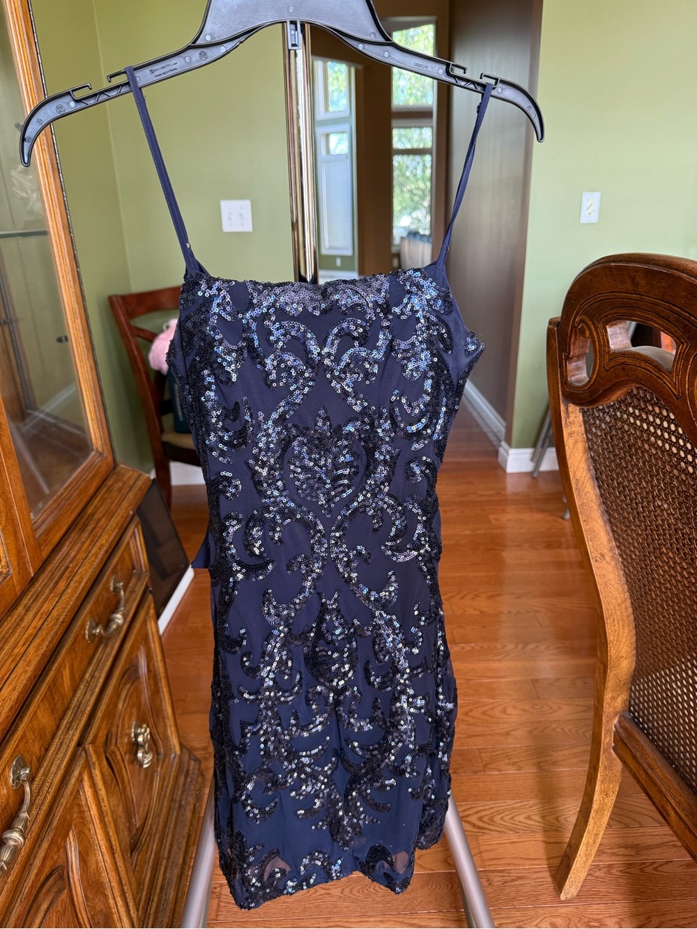 B Darlin Navy Beaded Spaghetti- Strap Mini Dress